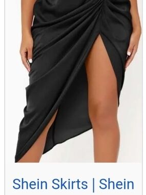 Shein Black Ruched High-Slit Midi Skirt